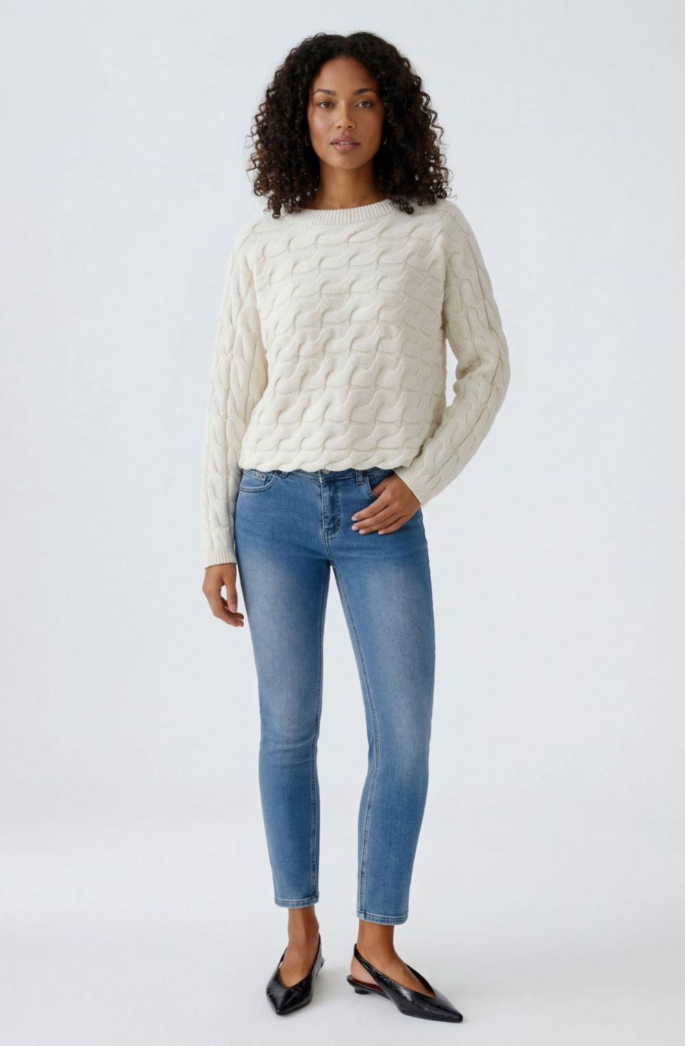 Off White Cable Knit Boxy Jumper