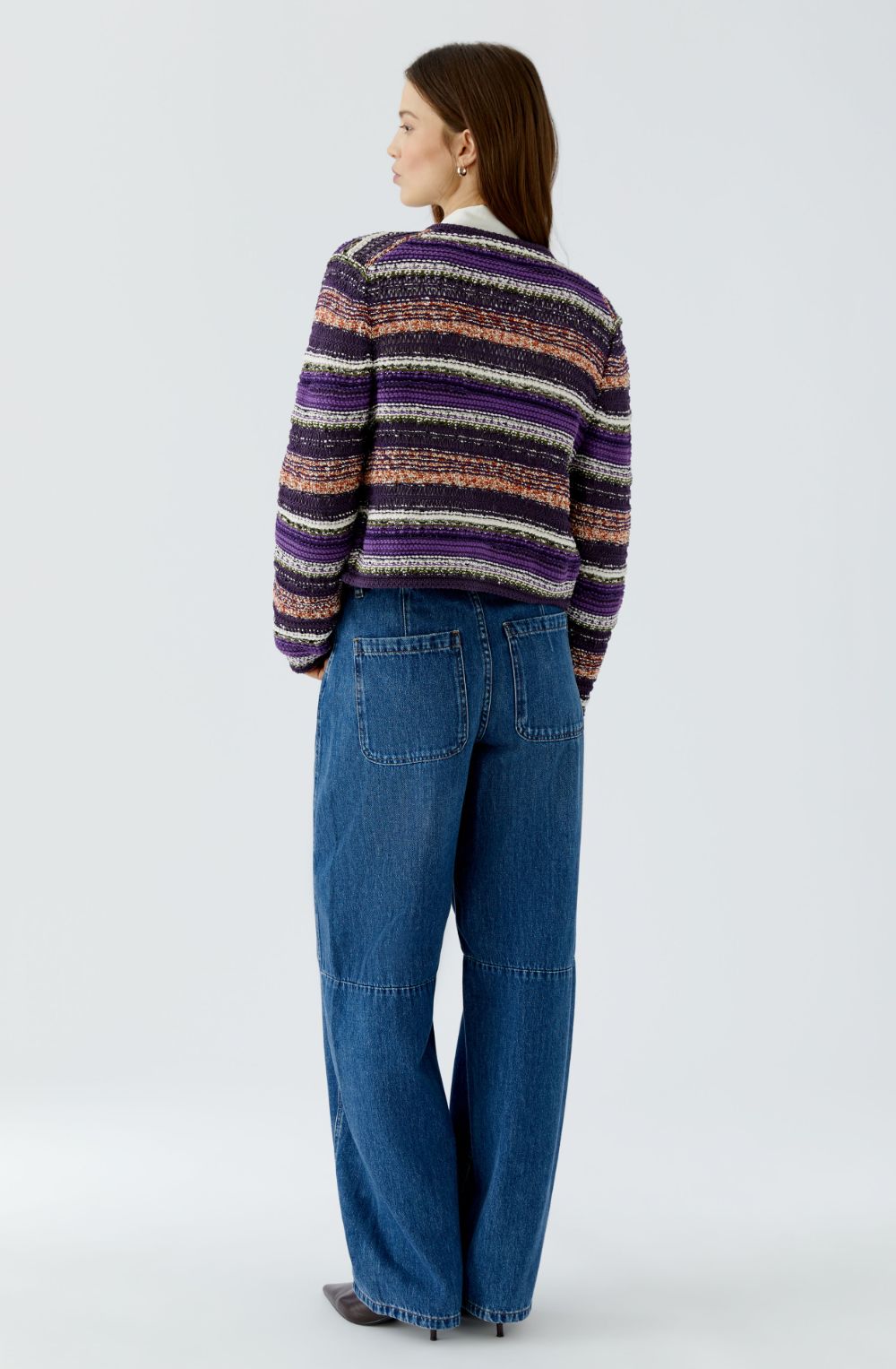 Purple Striped Woven Knit Cardigan