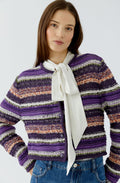 Purple Striped Woven Knit Cardigan