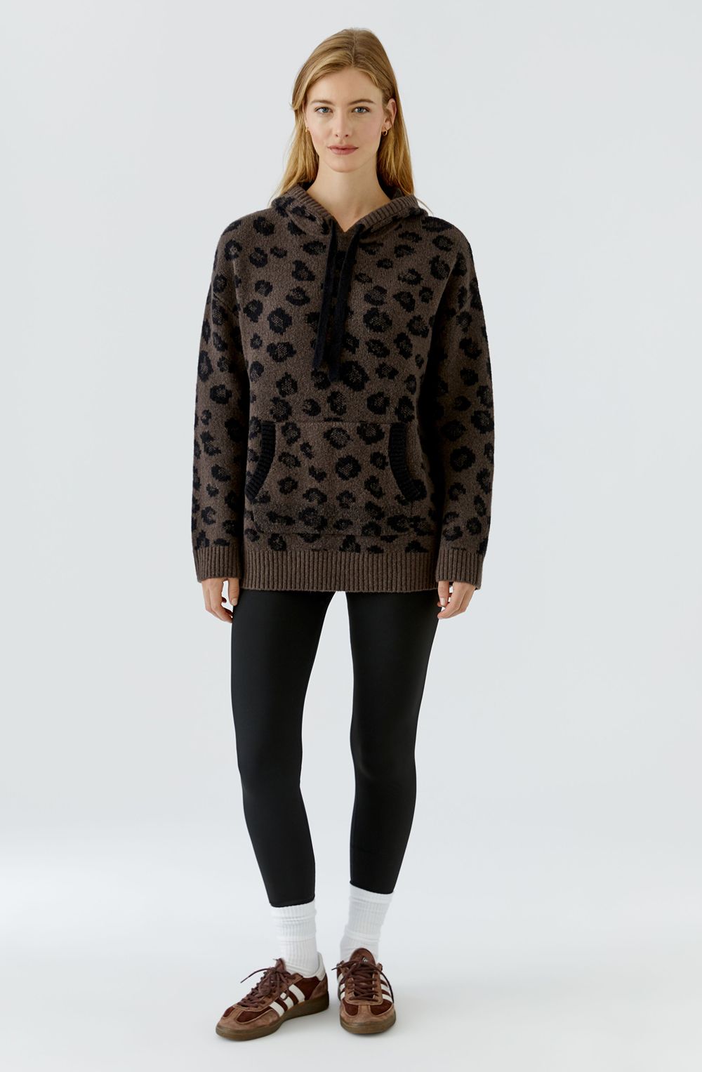 Brown Grey and Black Leopard Print Hooded Jumper