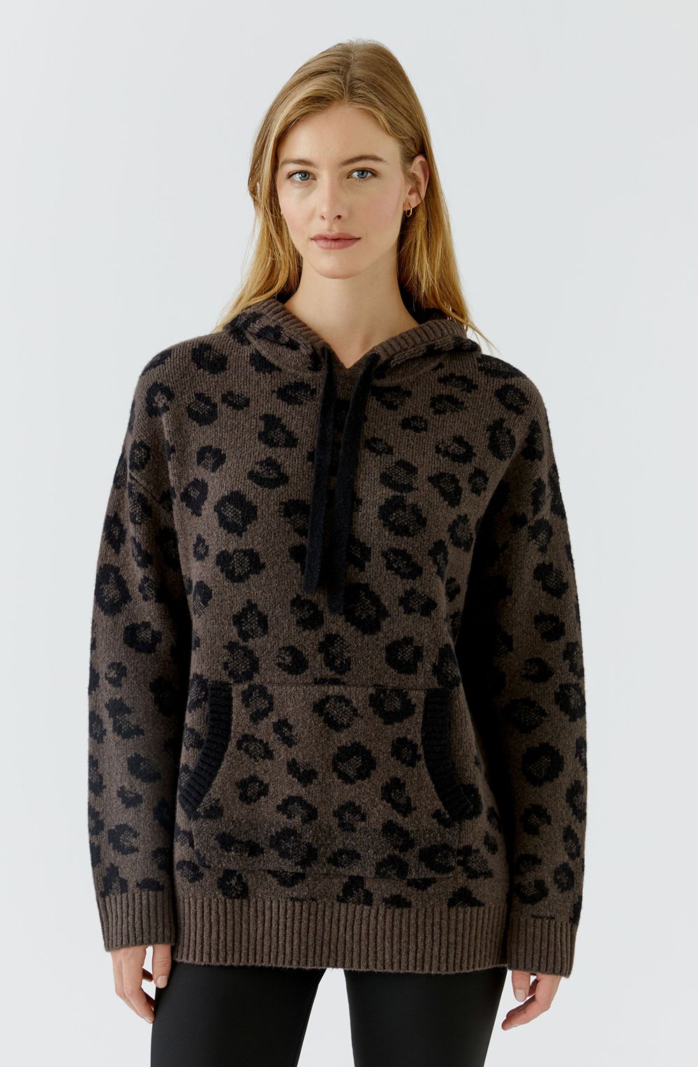 Brown Grey and Black Leopard Print Hooded Jumper
