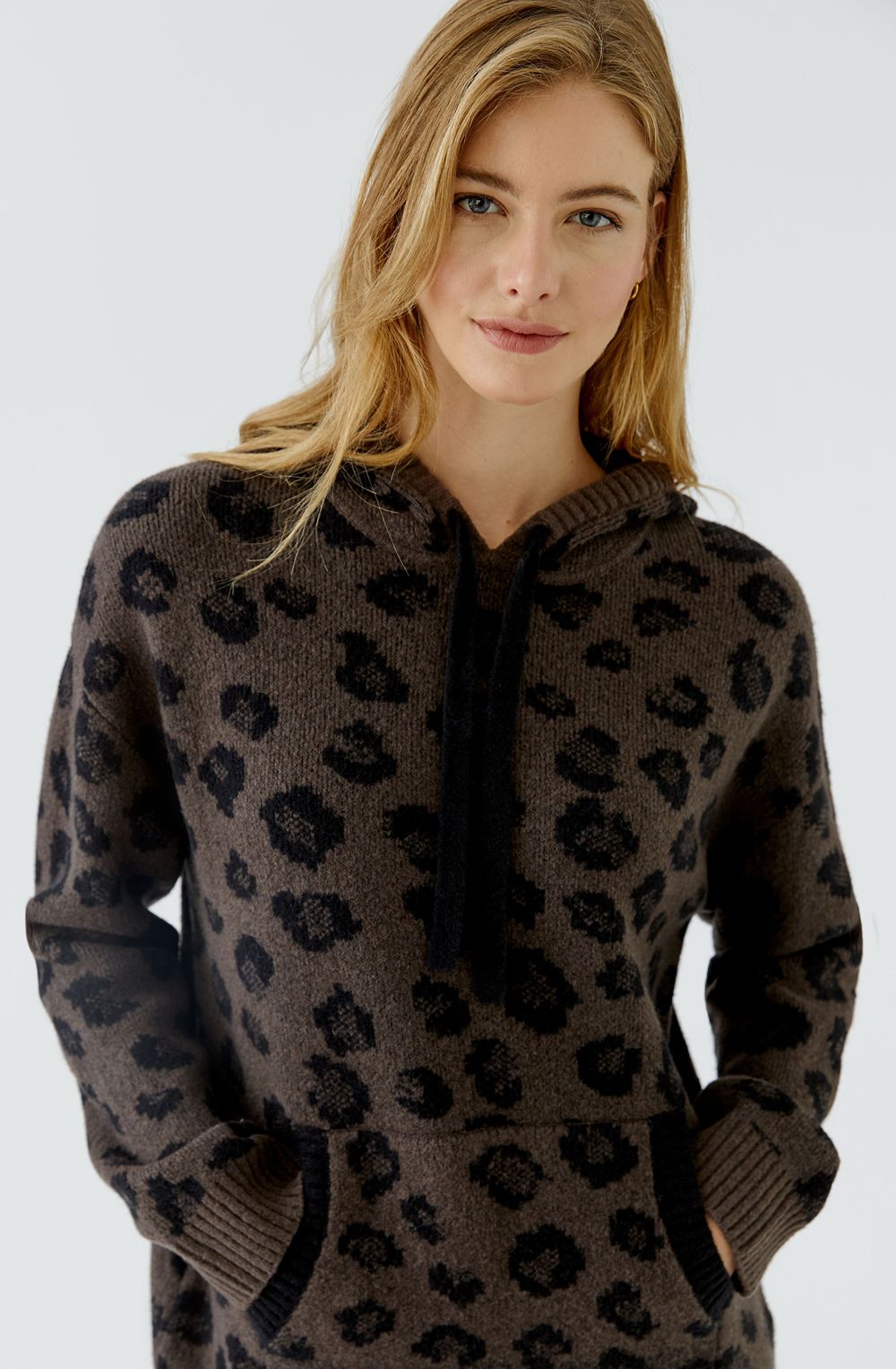 Brown Grey and Black Leopard Print Hooded Jumper