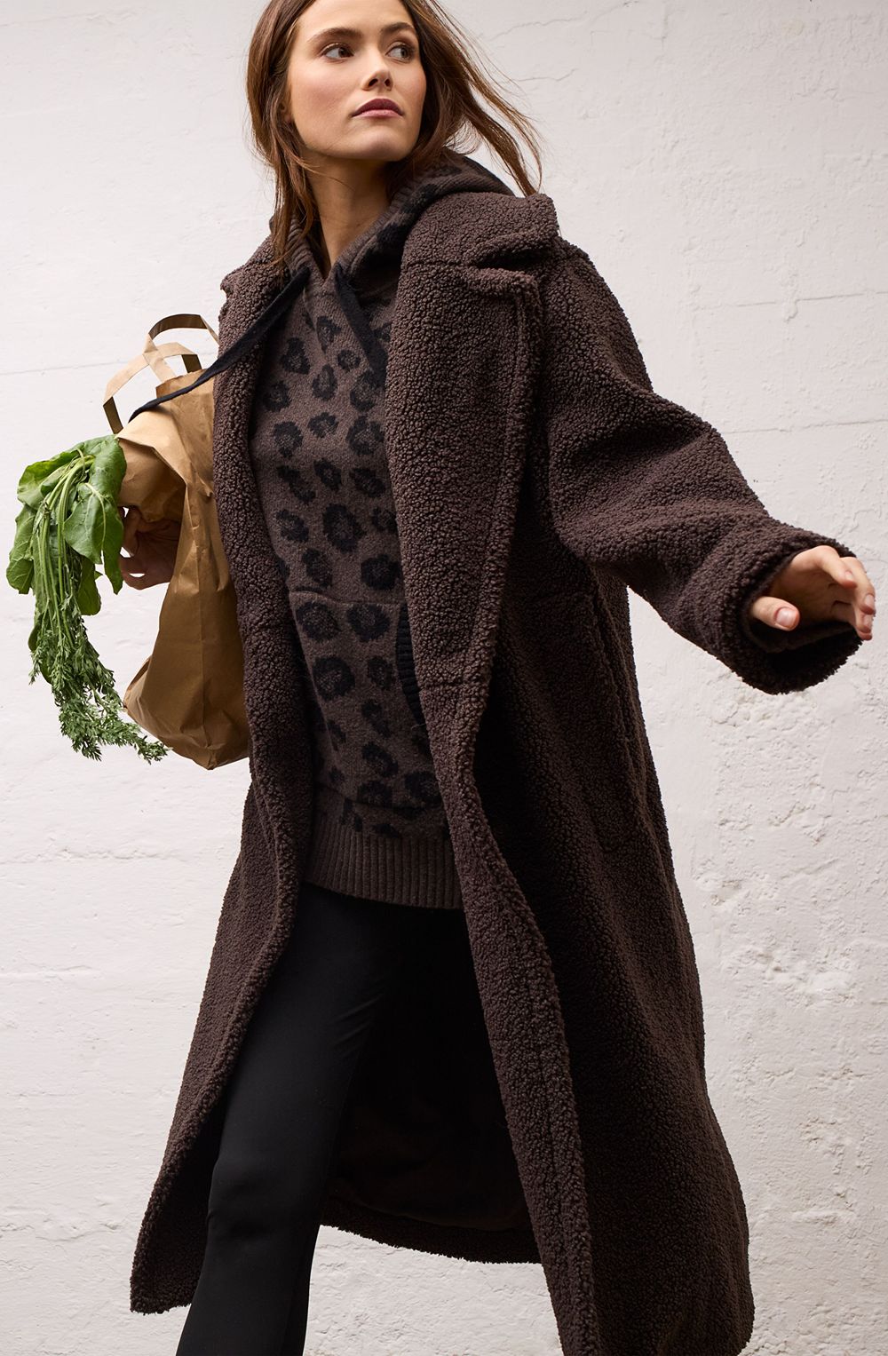Brown Grey and Black Leopard Print Hooded Jumper
