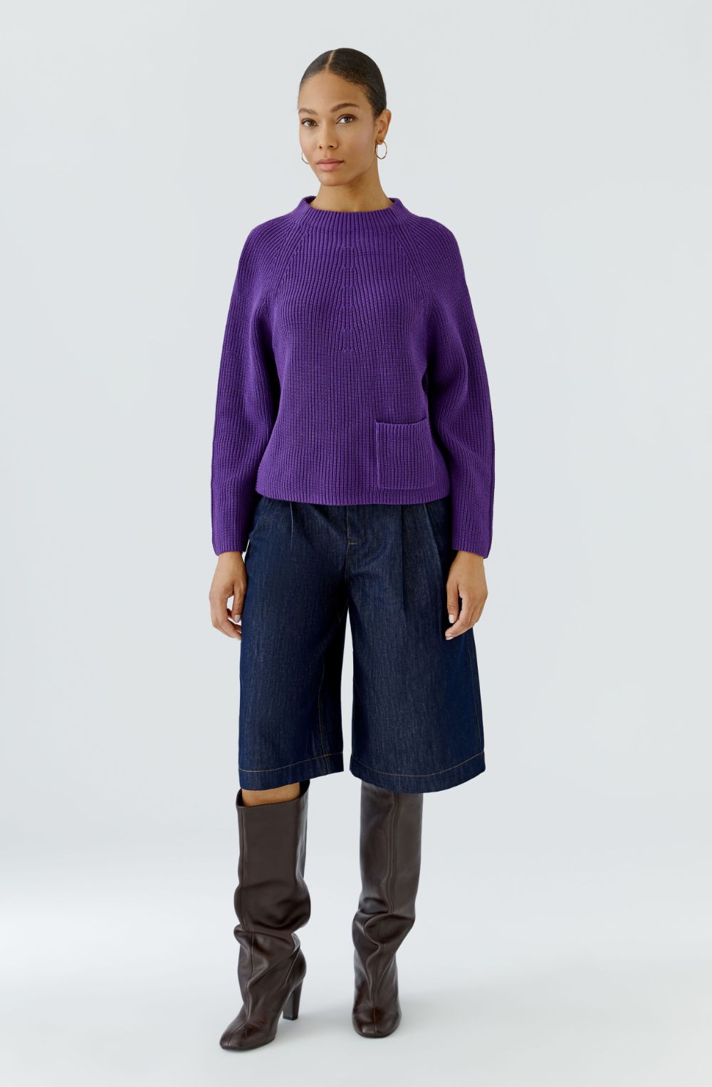 Amaranth Purple Stand Up Collar Single Pocket Jumper