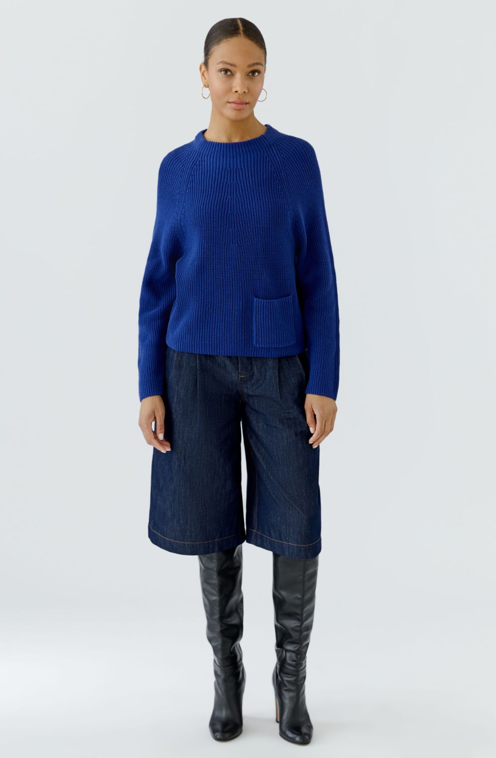Royal Blue Stand Up Collar Single Pocket Jumper