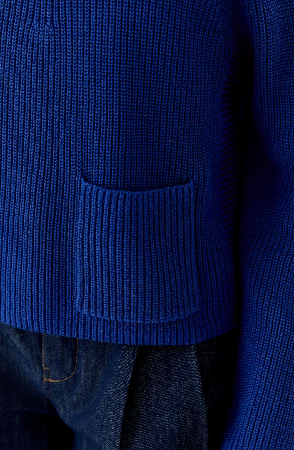 Royal Blue Stand Up Collar Single Pocket Jumper