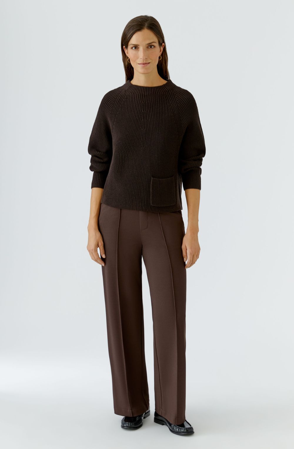 Chocolate Torte Stand Up Collar Single Pocket Jumper