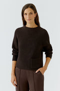 Chocolate Torte Stand Up Collar Single Pocket Jumper