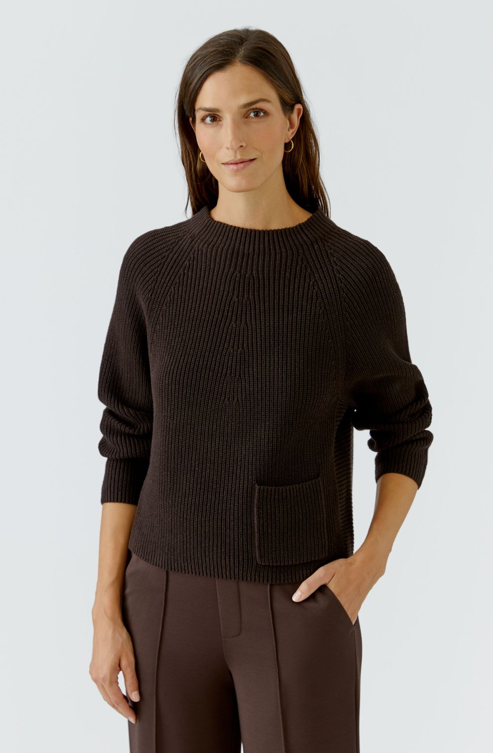 Chocolate Torte Stand Up Collar Single Pocket Jumper