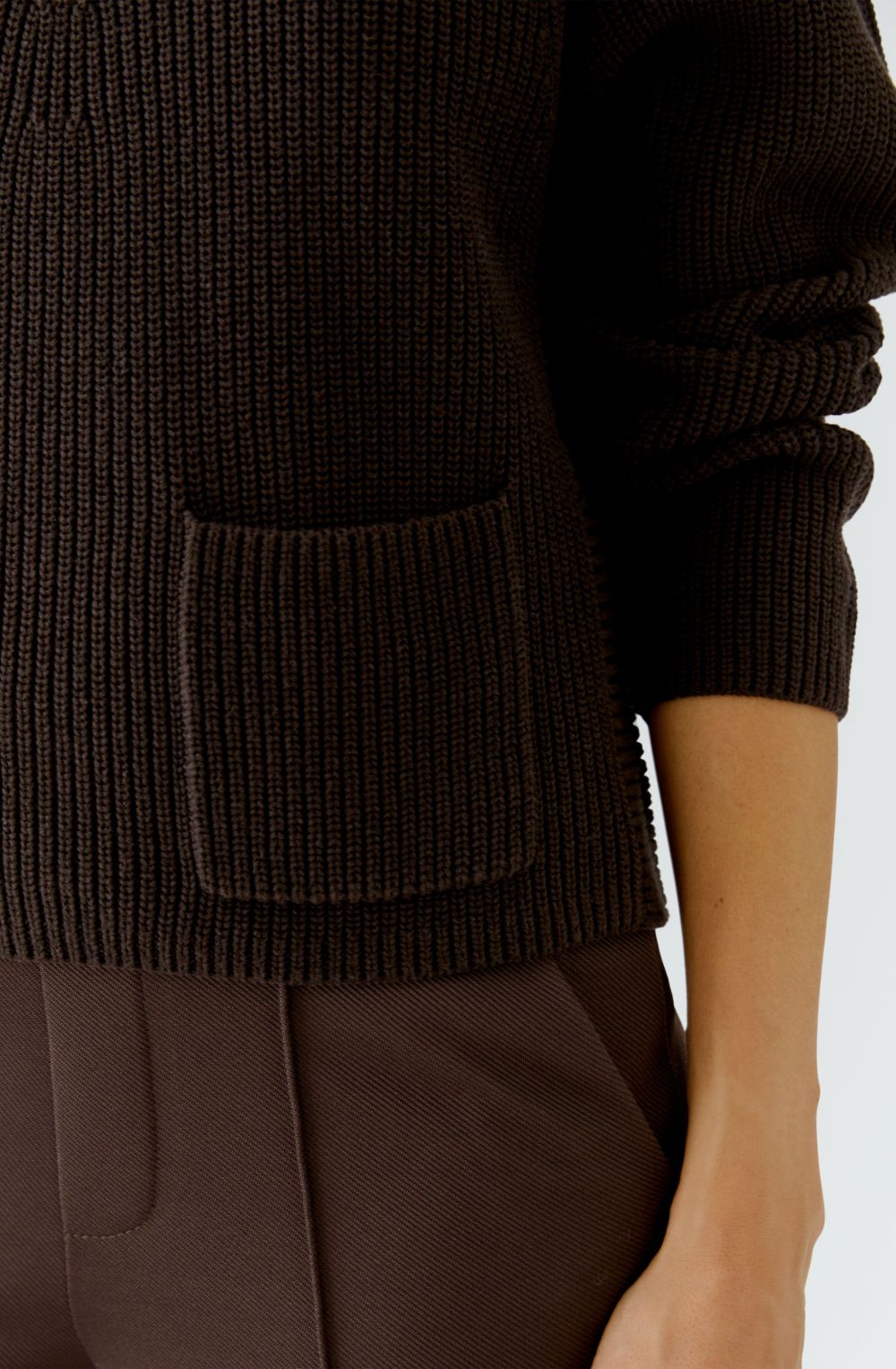 Chocolate Torte Stand Up Collar Single Pocket Jumper