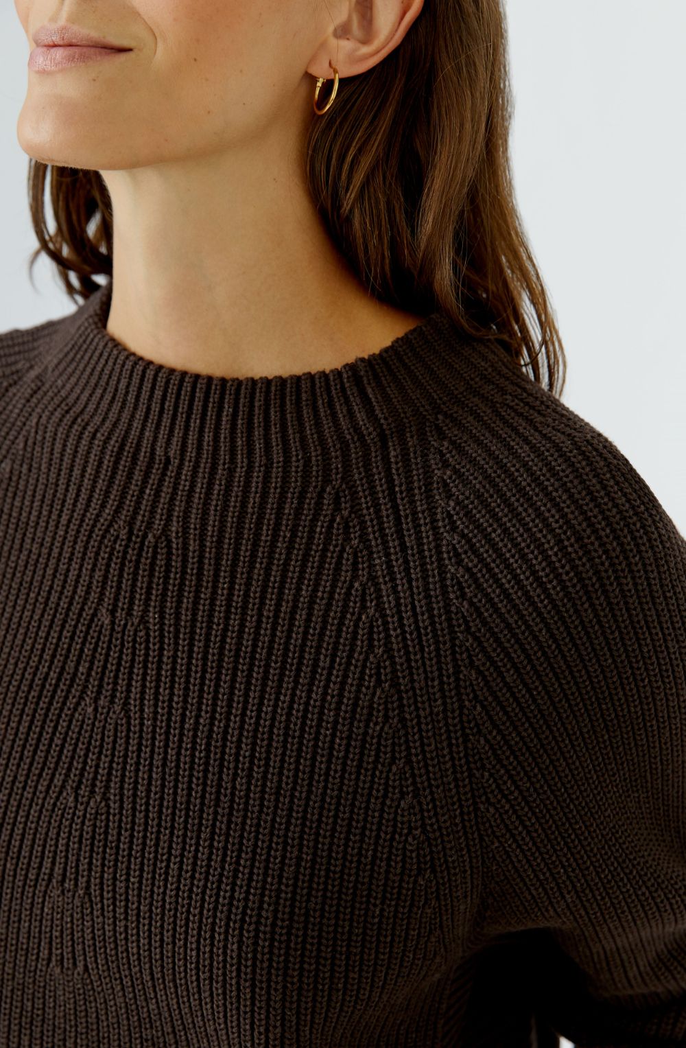 Chocolate Torte Stand Up Collar Single Pocket Jumper