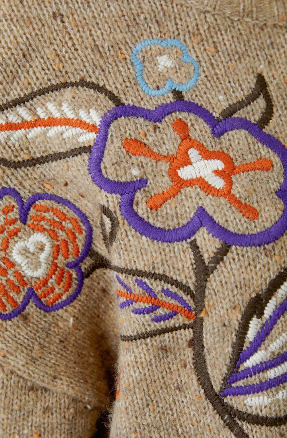 Camel Violet Floral Embroidered Jumper