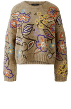 Camel Violet Floral Embroidered Jumper
