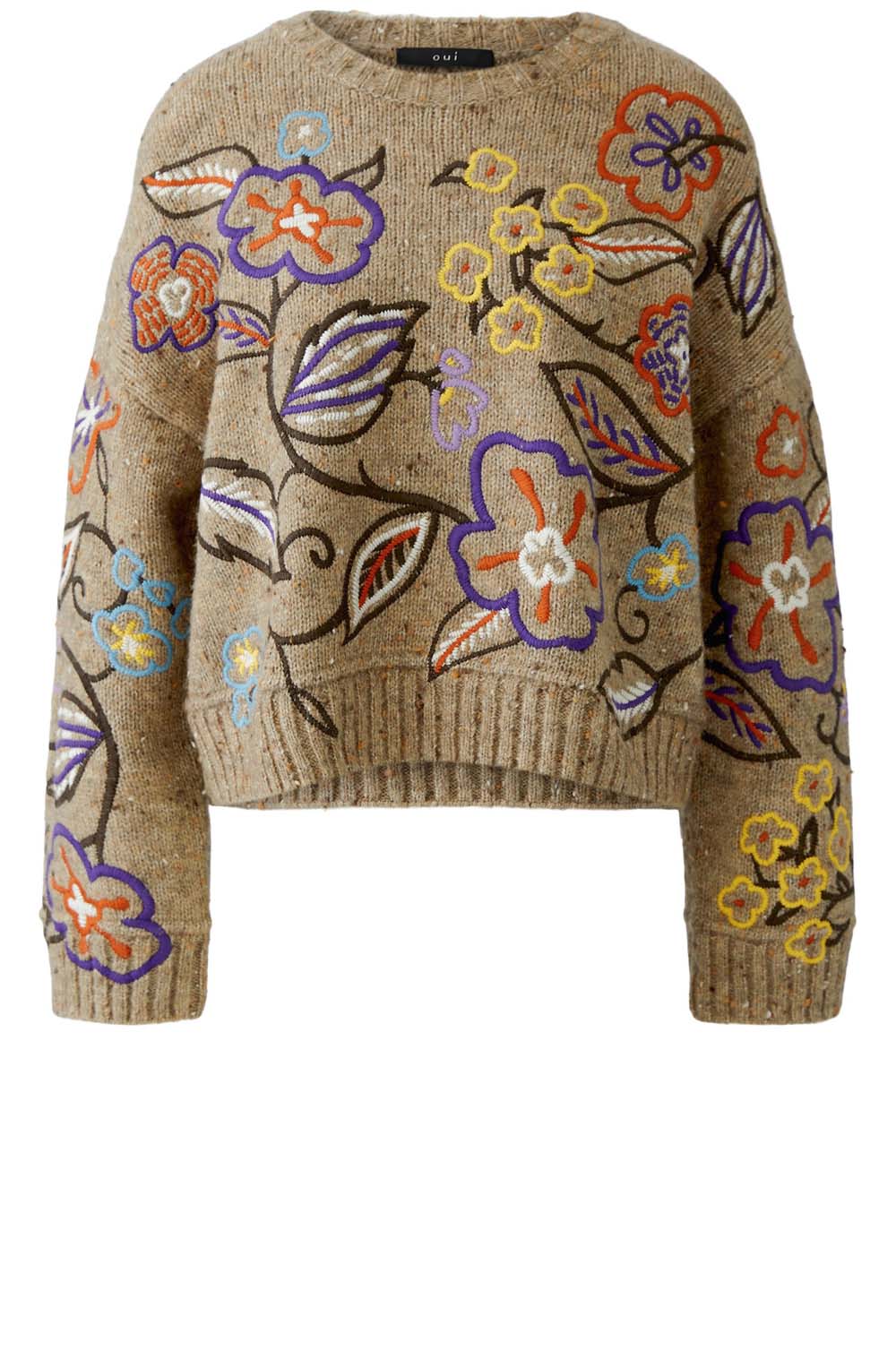 Camel Violet Floral Embroidered Jumper