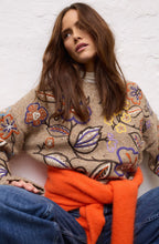 Camel Violet Floral Embroidered Jumper