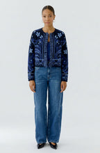 Dark Blue Cardigan Jacket with Botanical Print