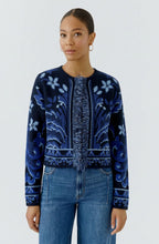 Dark Blue Cardigan Jacket with Botanical Print