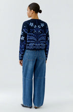 Dark Blue Cardigan Jacket with Botanical Print