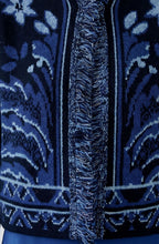 Dark Blue Cardigan Jacket with Botanical Print
