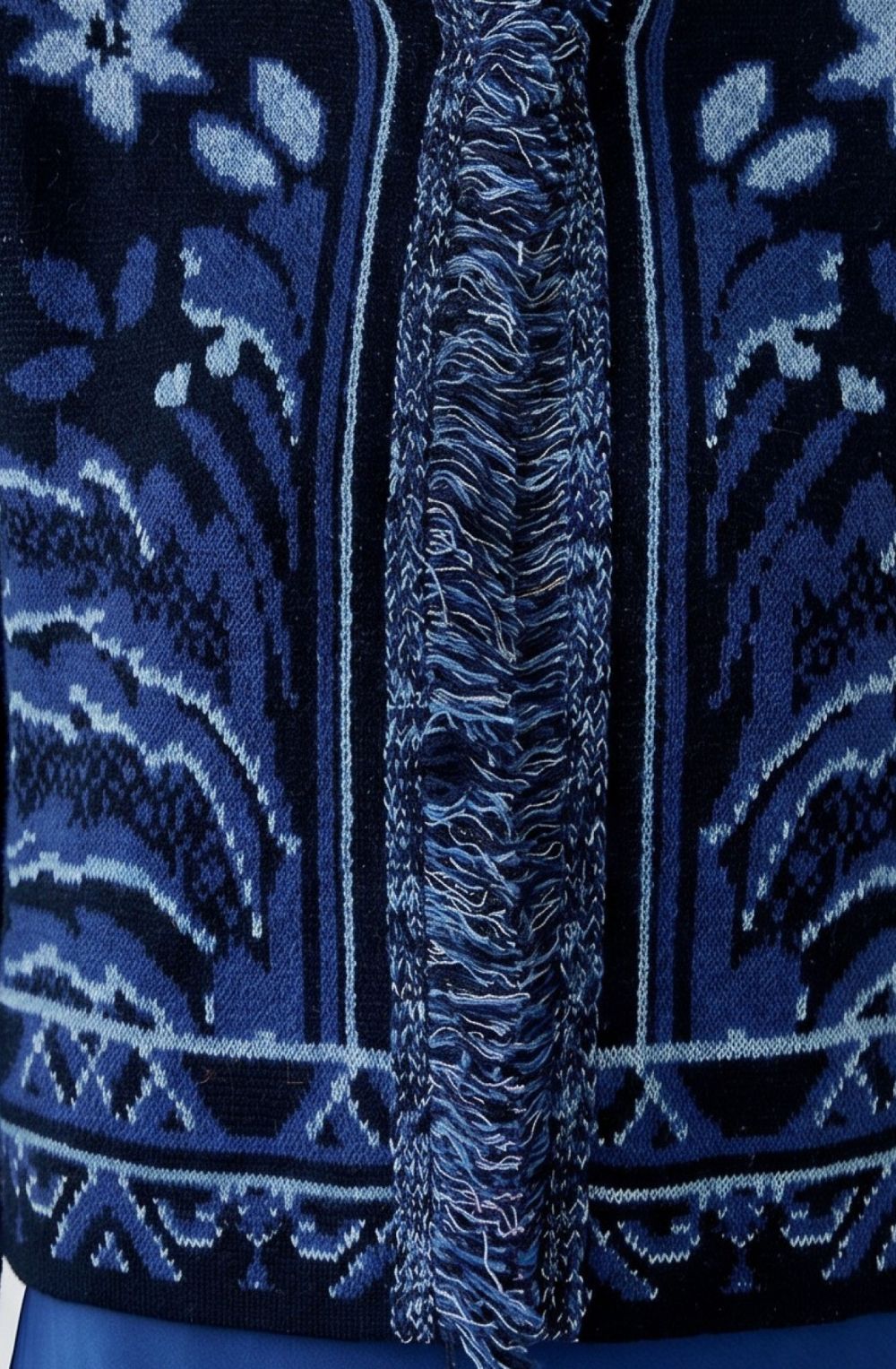Dark Blue Cardigan Jacket with Botanical Print