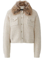 Beige Melange Cardigan Jacket with Faux Fur Collar