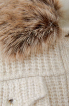 Beige Melange Cardigan Jacket with Faux Fur Collar