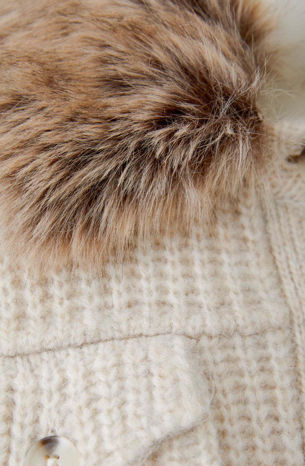 Beige Melange Cardigan Jacket with Faux Fur Collar