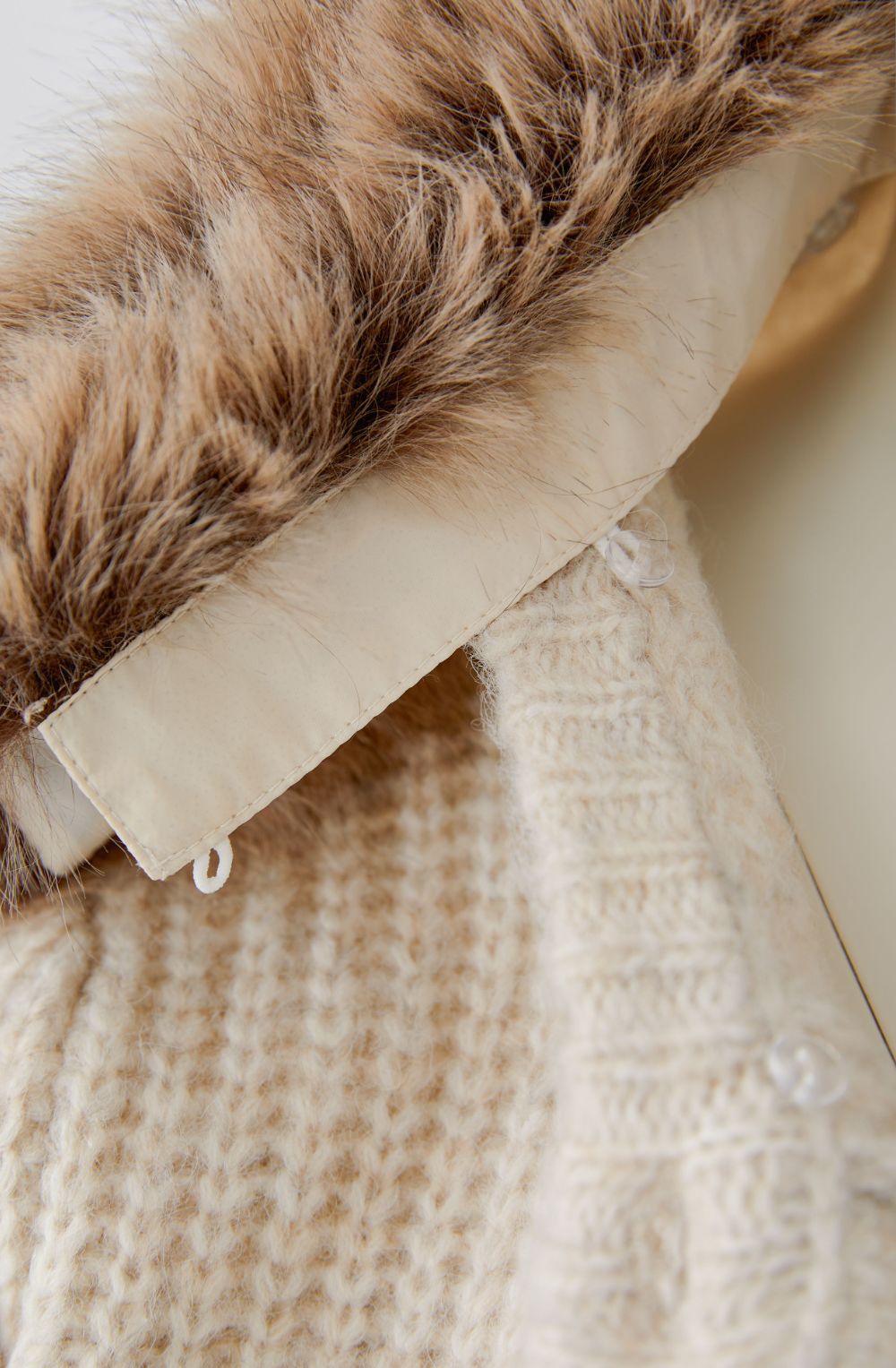 Beige Melange Cardigan Jacket with Faux Fur Collar