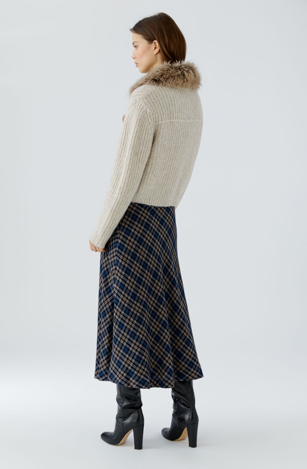 Beige Melange Cardigan Jacket with Faux Fur Collar