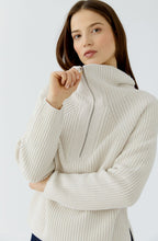 Off-White Ribbed Knit Quarter Zip Jumper