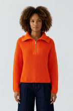 Orange Ribbed Knit Quarter Zip Jumper