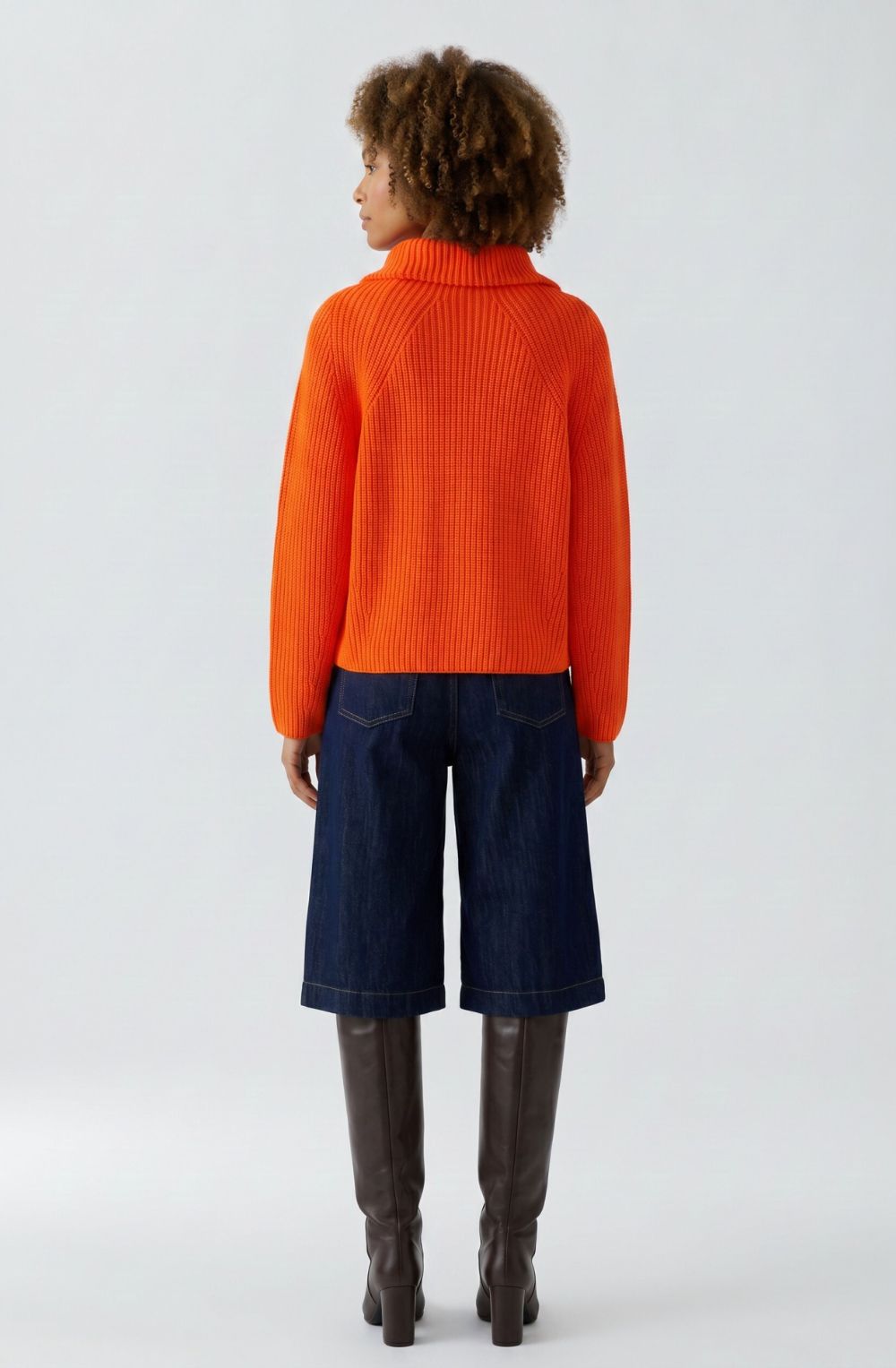 Orange Ribbed Knit Quarter Zip Jumper