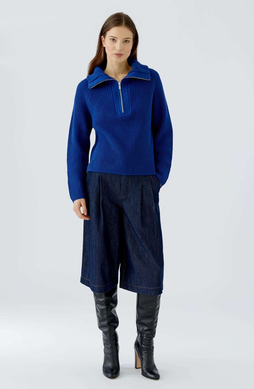 Royal Blue Ribbed Knit Quarter Zip Jumper