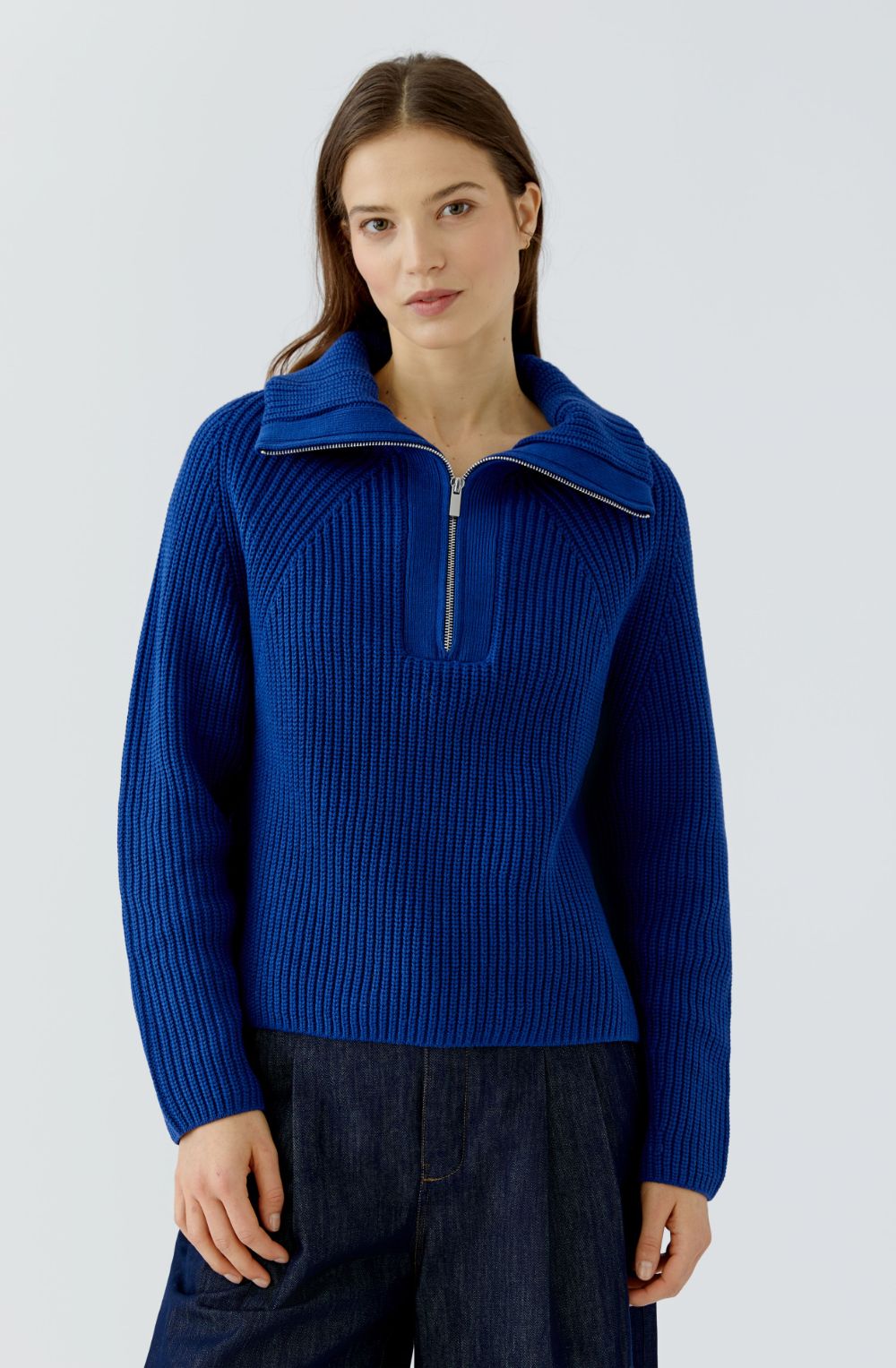 Royal Blue Ribbed Knit Quarter Zip Jumper