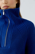 Royal Blue Ribbed Knit Quarter Zip Jumper