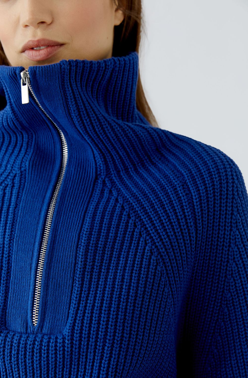 Royal Blue Ribbed Knit Quarter Zip Jumper