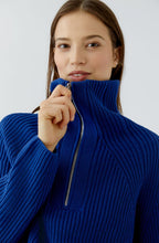 Royal Blue Ribbed Knit Quarter Zip Jumper