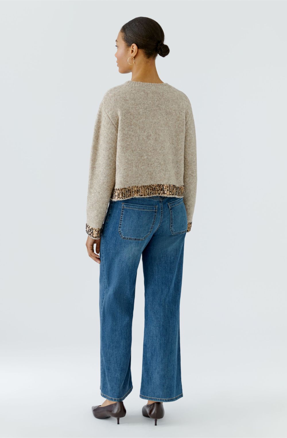 Light Beige Melange Sequin Detail Jumper