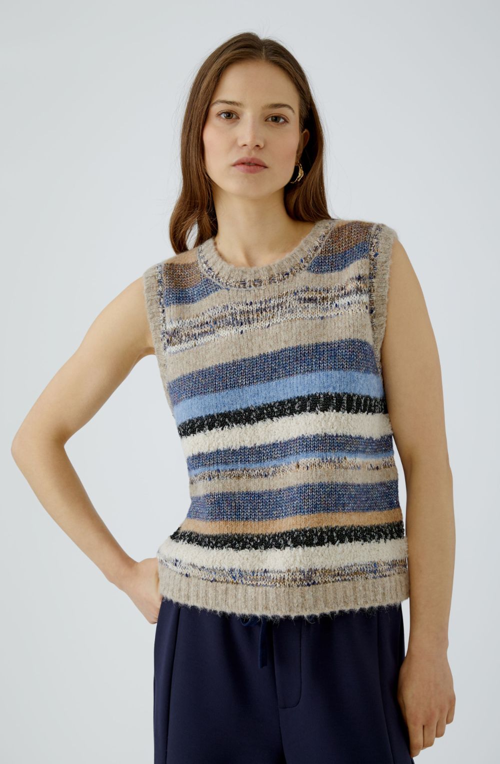 Mixed Striped Metallic Detailed Slipover