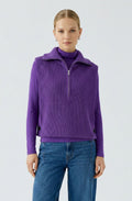 Purple Ribbed Knit Quarter Zip Slipover