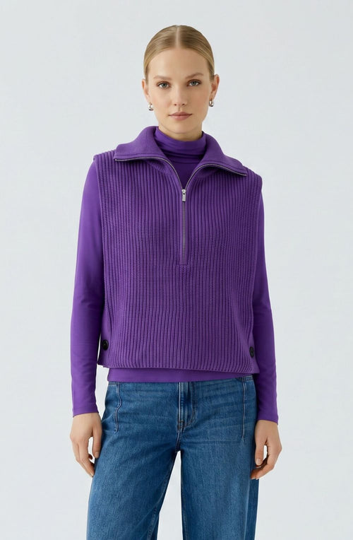 Purple Ribbed Knit Quarter Zip Slipover