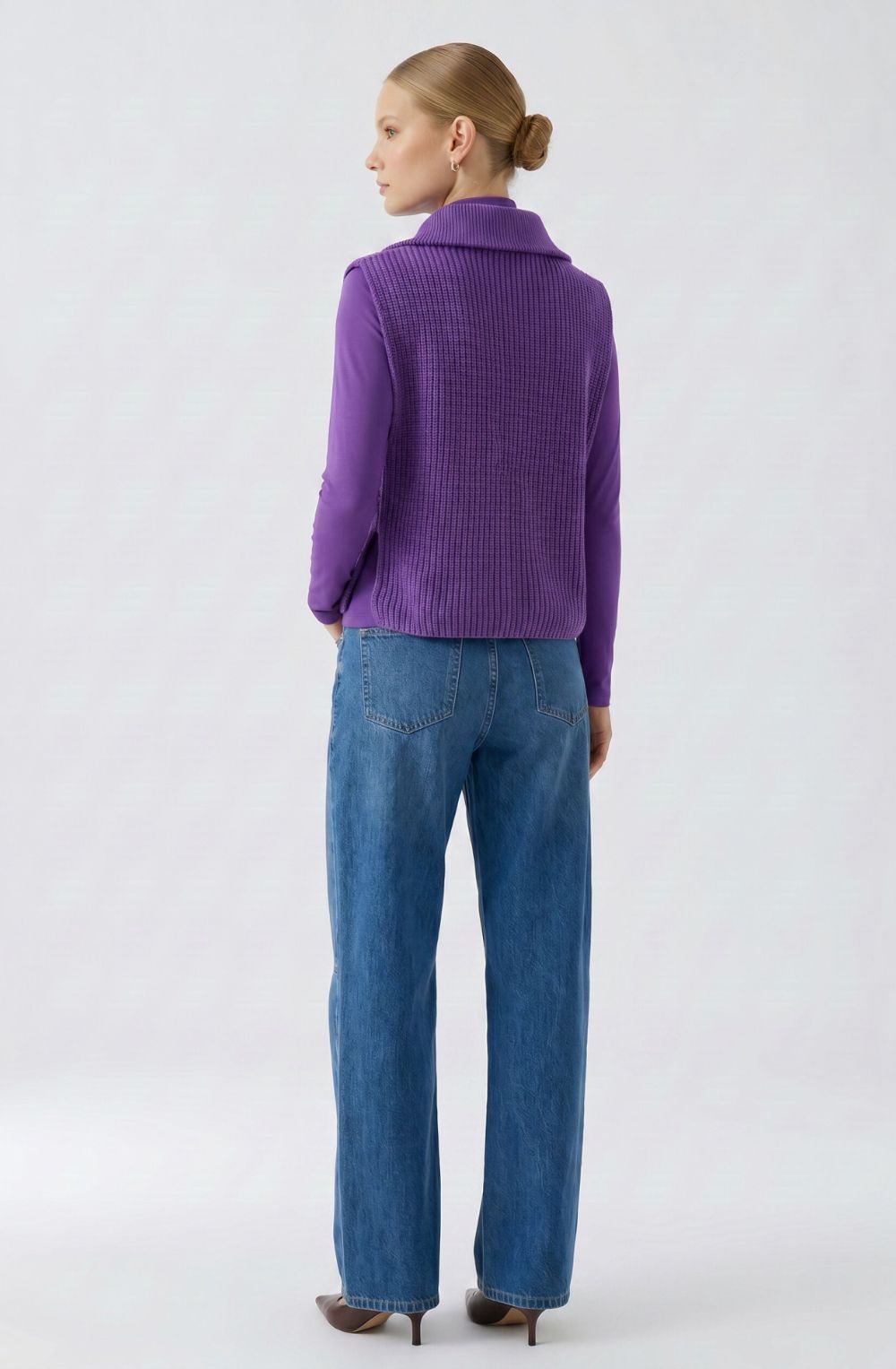 Purple Ribbed Knit Quarter Zip Slipover