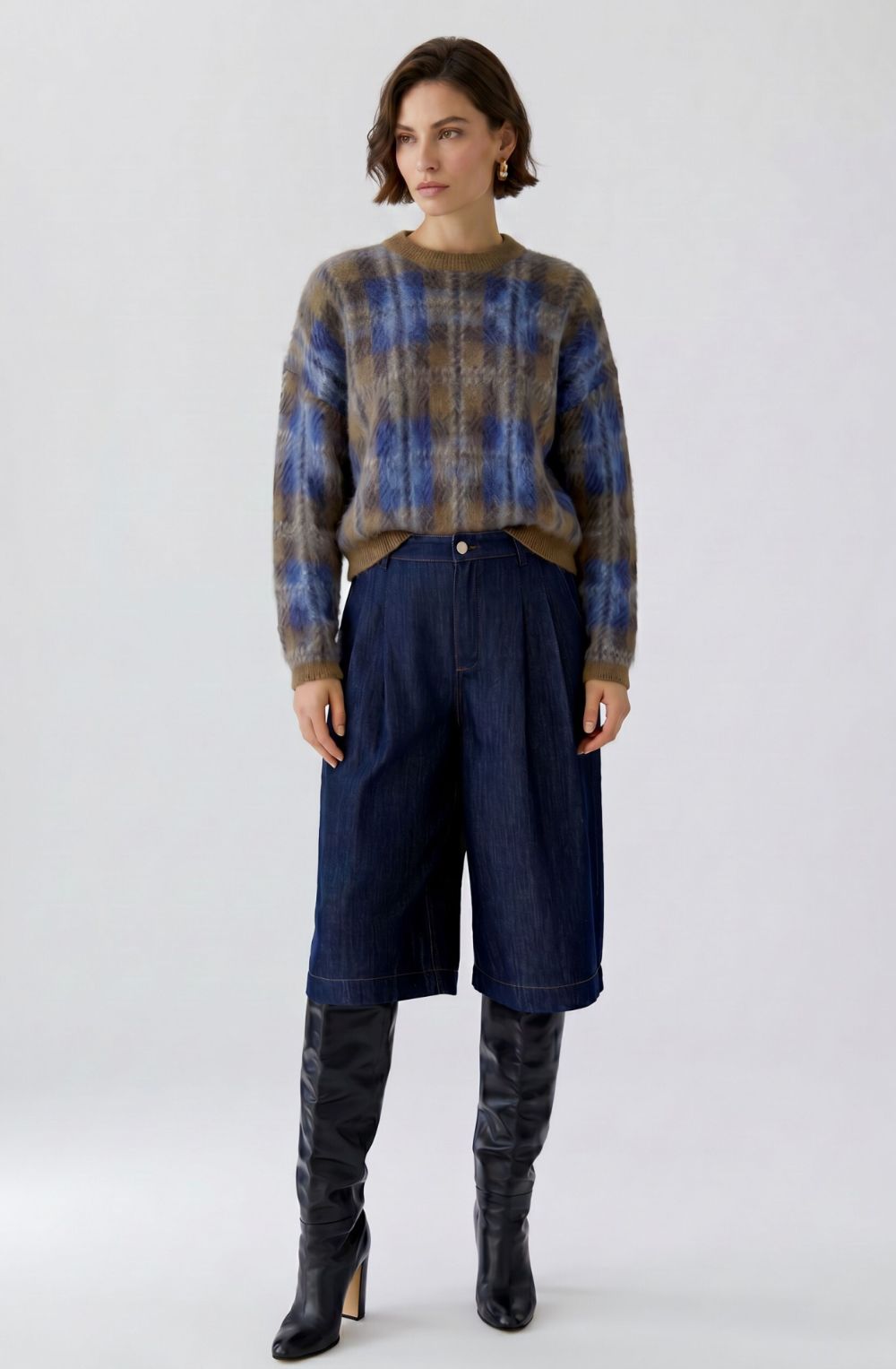 Checked Brushed Knit Jumper