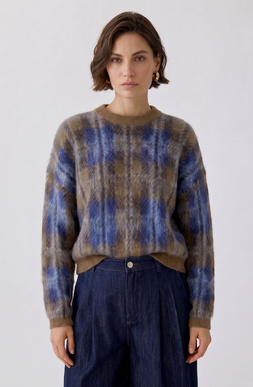 Checked Brushed Knit Jumper