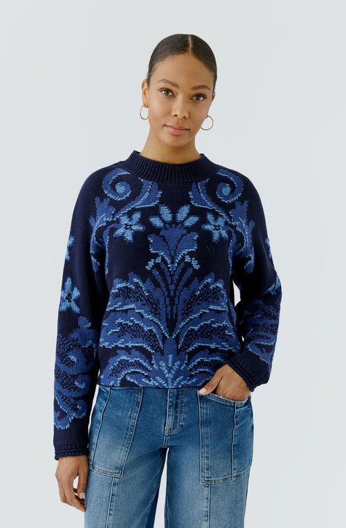 Navy & Blue Botanical Pattern Jumper