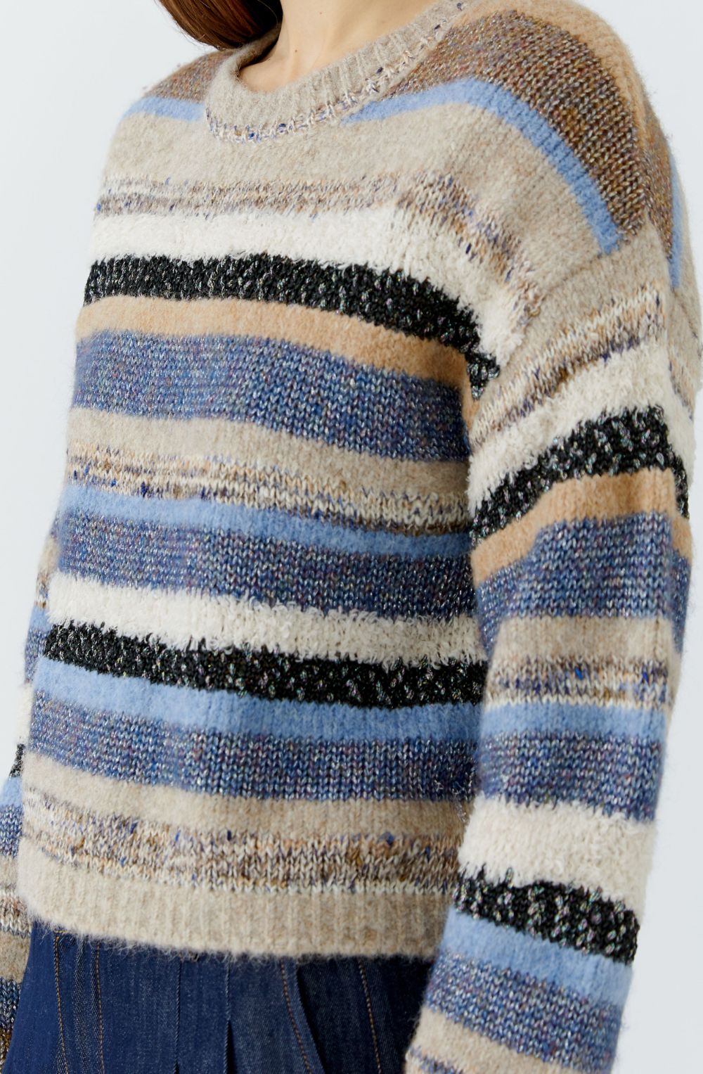 Mixed Striped Metallic Detailed Knit Jumper