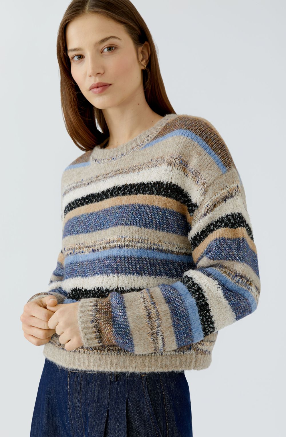 Mixed Striped Metallic Detailed Knit Jumper
