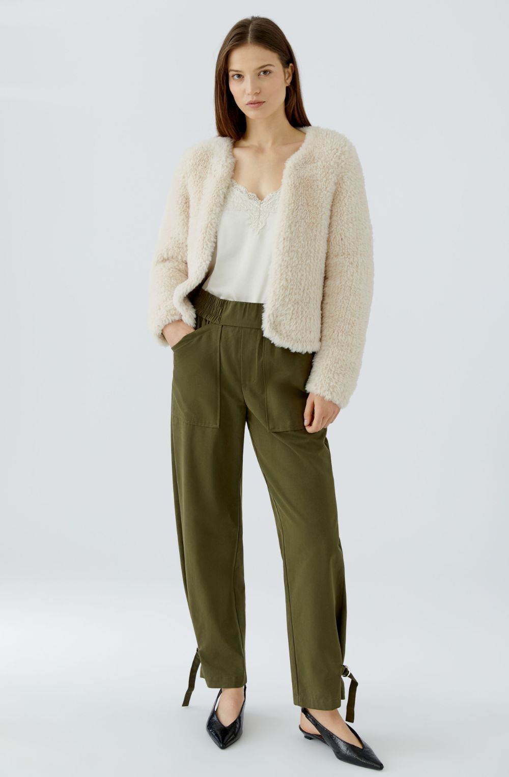 Whitecap Faux Fur Collarless Open Cardigan
