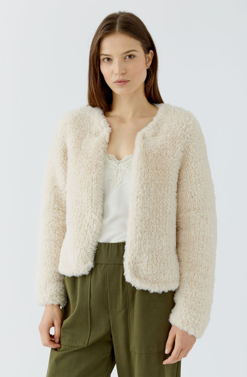Whitecap Faux Fur Collarless Open Cardigan