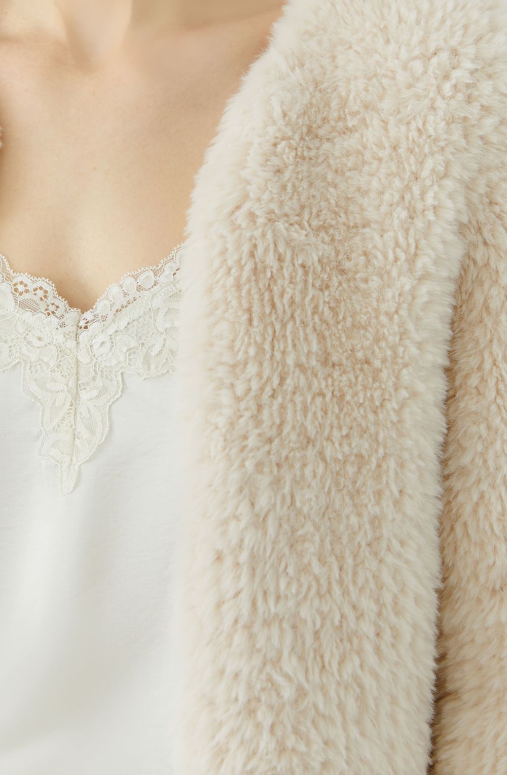 Whitecap Faux Fur Collarless Open Cardigan